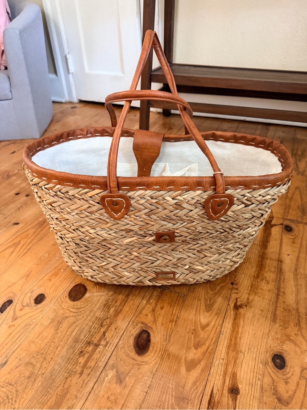 Sun N Sand Woven Straw Tote Bag Beach Purse NWT Faux Leather Trim